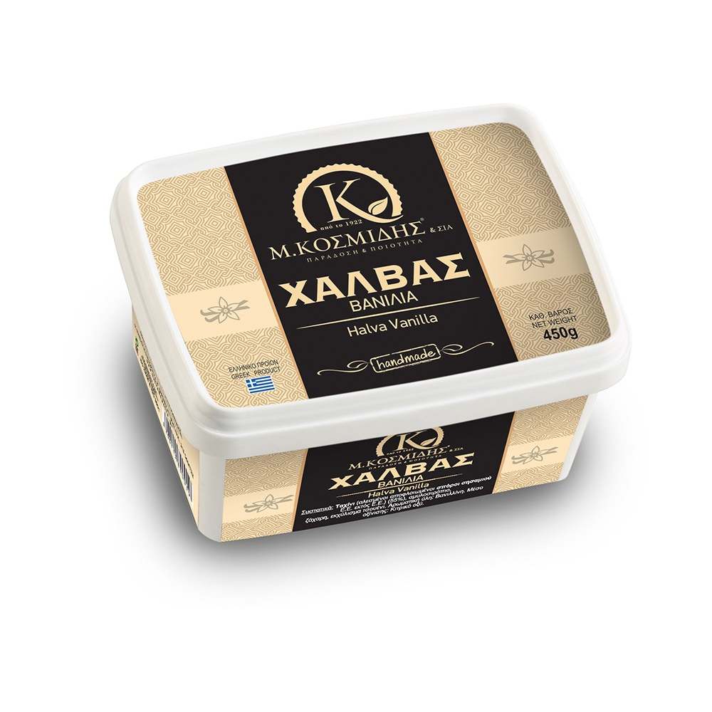 Halva_with_Vanilla Greek Halva with Vanilla "KOSMIDIS" 450gr (15.87Oz) - Image 1